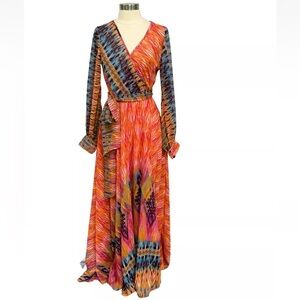 Meghan LA Los Angeles Maxi Dess Small Southwestern Aztec Boho Fairy Faux Wrap